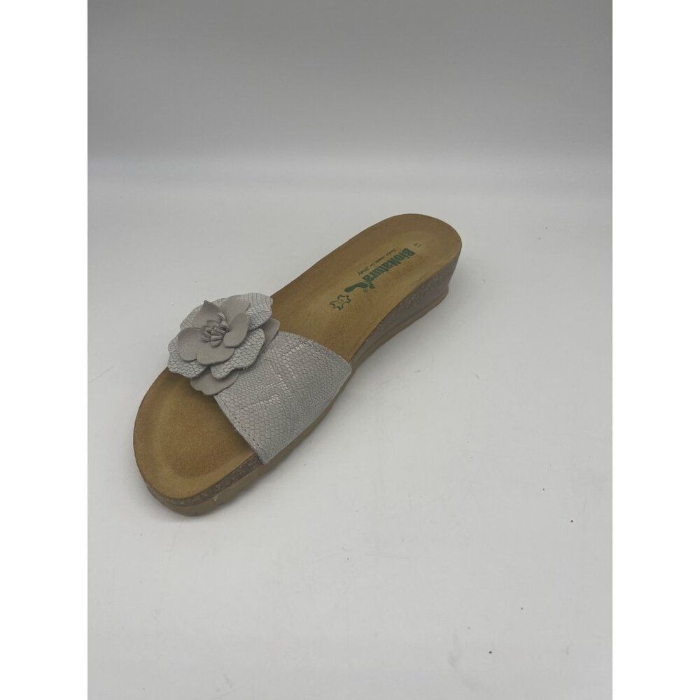BioNatura Women Gray Textured Leather Platform Slide Sandal Size 41 (9.5)